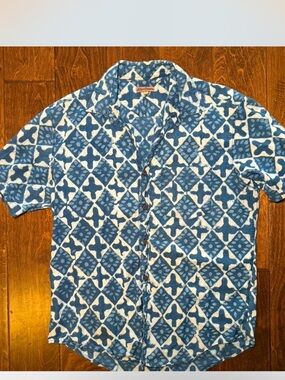 Men's Blue Patterned Short-Sleeve Shirt